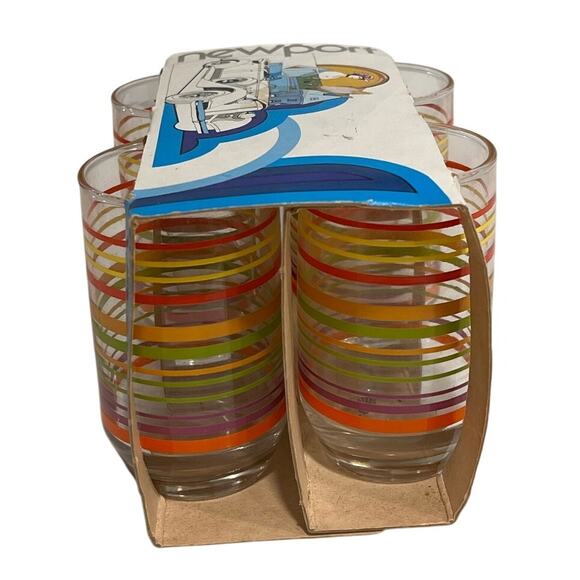 Anchor Hocking Newport Striped Juice Glasses Set of 4 – 7 oz Vintage w/ Box - Picture 7 of 8